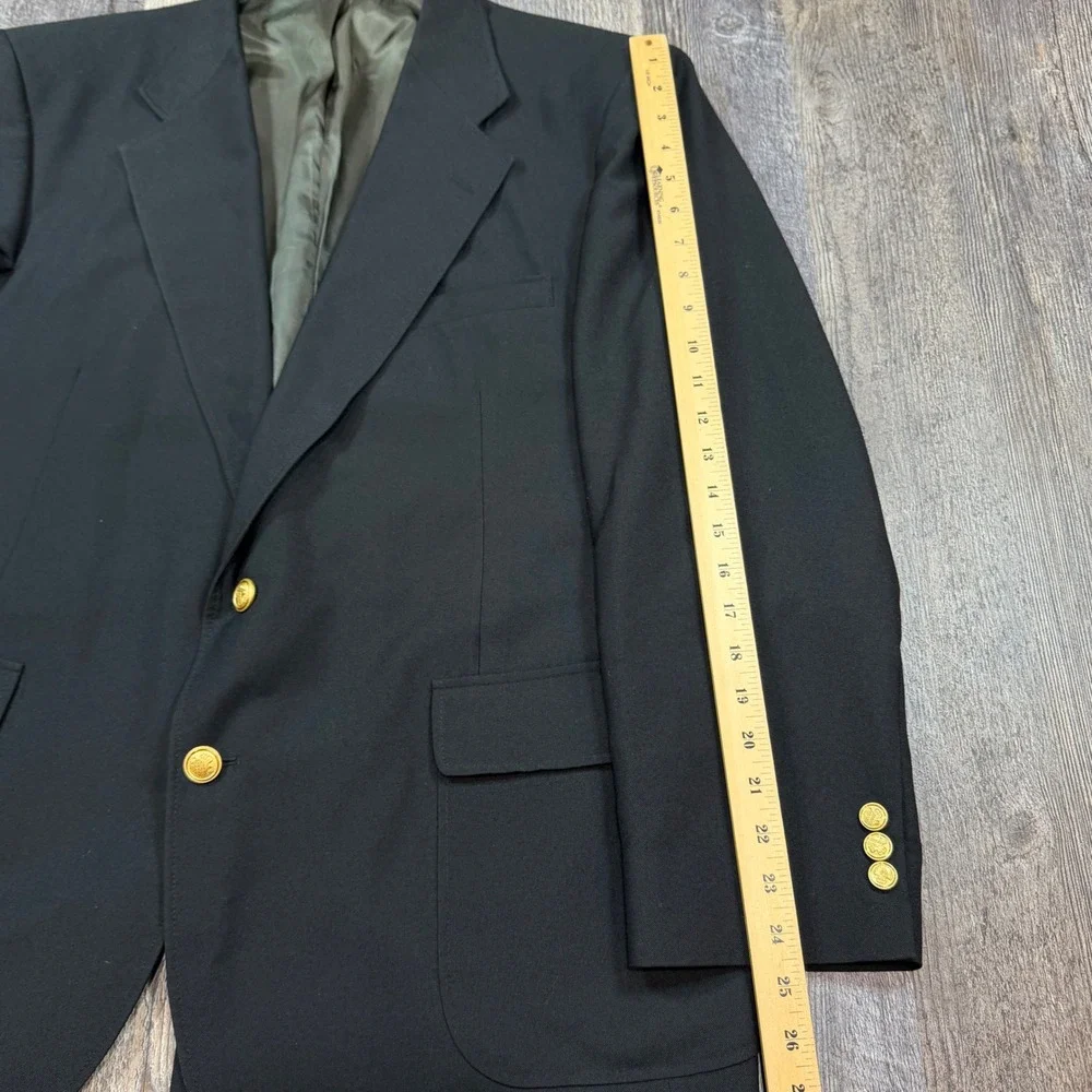 David Taylor Blazer Men 44R Black Gold Crest Button Two Button Sport Coat Jacket